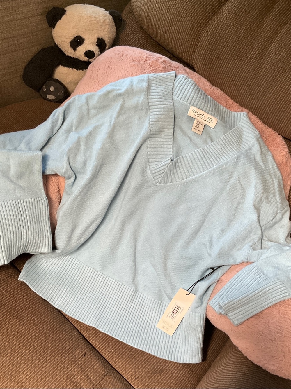 Rachel Zoe Light Blue V-Neck Cashmere-Blend Sweater